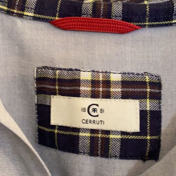 Cerruti Cotton Chambray Blue Plaid Collar Shirt XL - Picture 9 of 12